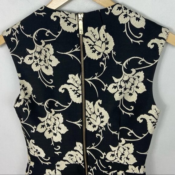 Ted Baker Fit Flare Ruffle Hem Dress Black Floral Size 0 Paisley Ornate Party - Picture 7 of 15